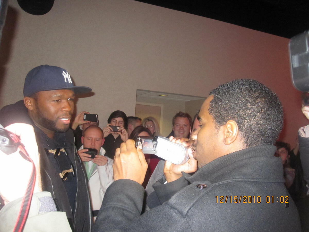 As part of his internship with G-Unit Records, VC conducted, filmed, and edited an interview with 50 Cent at the Grand Rapids premiere of Gun, starring 50 Cent and Val Kilmer. As part of his internship with G-Unit Records, VC conducted, filmed, and edited an interview with 50 Cent at the Grand Rapids premiere of Gun, starring 50 Cent and Val Kilmer.